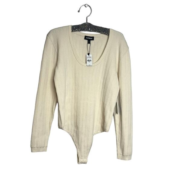 NWT Express cableknit sweater style bodysuit cream Sz XL - Picture 1 of 5